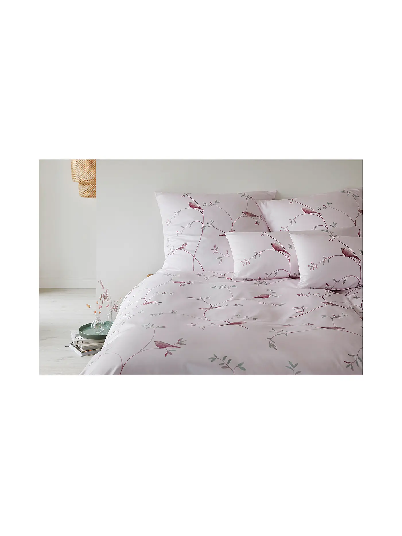 ELEGANTE | Satin Bettwäsche 70x90cm/140x200cm Garden Love Weiss | rosa